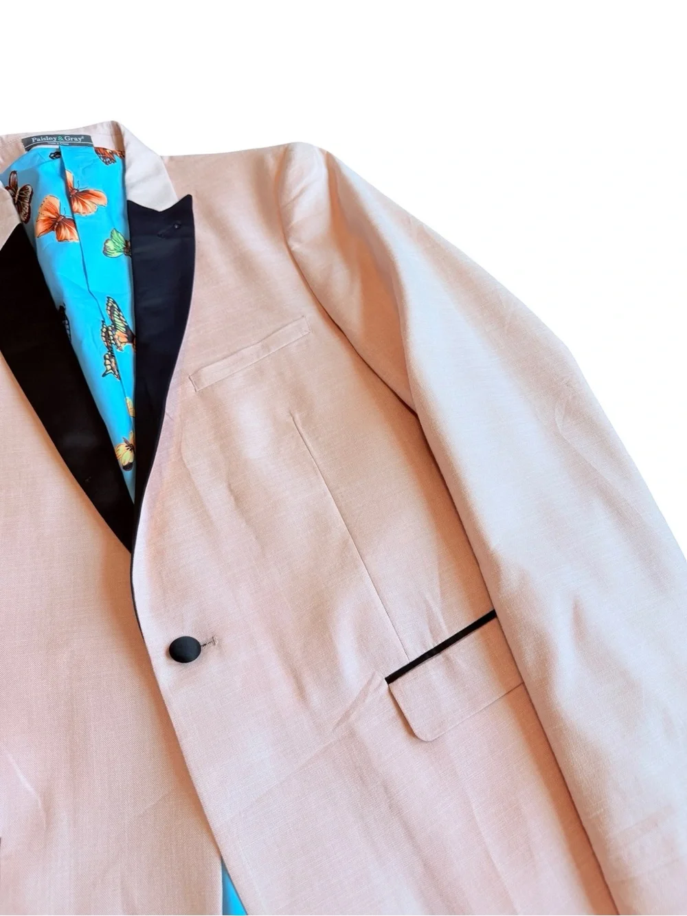 Paisley & Gray Pink Black Tuxedo Jacket Blazer Party Wedding Size 42R Men's